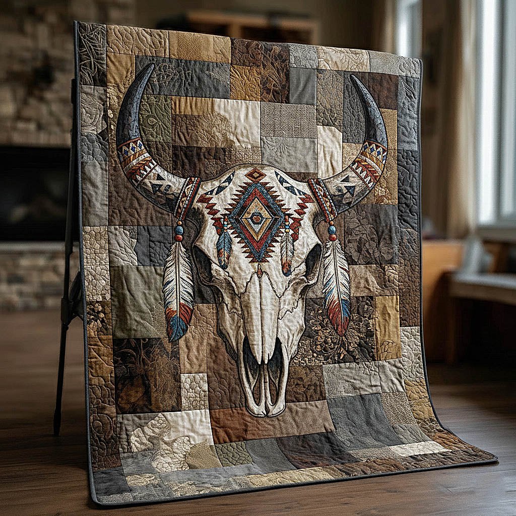 Tribal Skull Quilted Blanket printed blanket