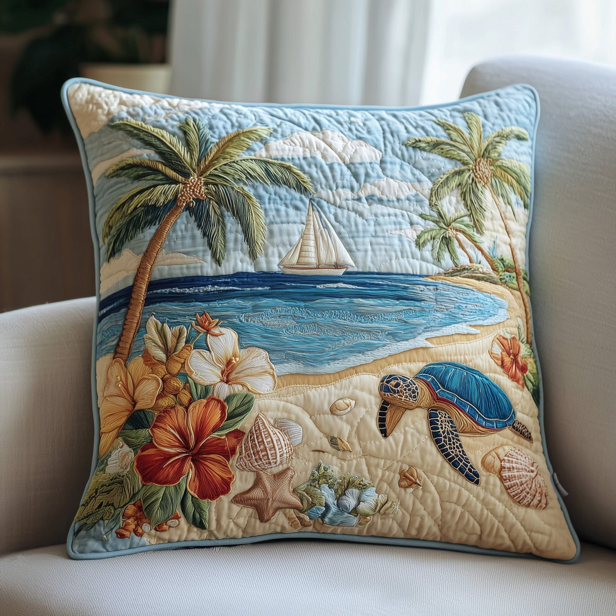 Tropical Beach Quilted Cushion Cover printed cushion cover