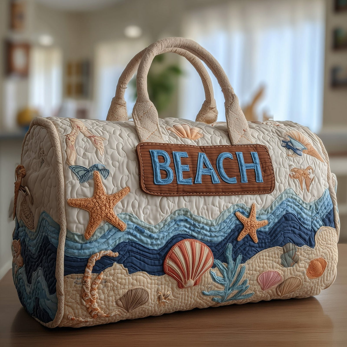 Tropical Beach Quilted Duffle Bag printed duffle bag