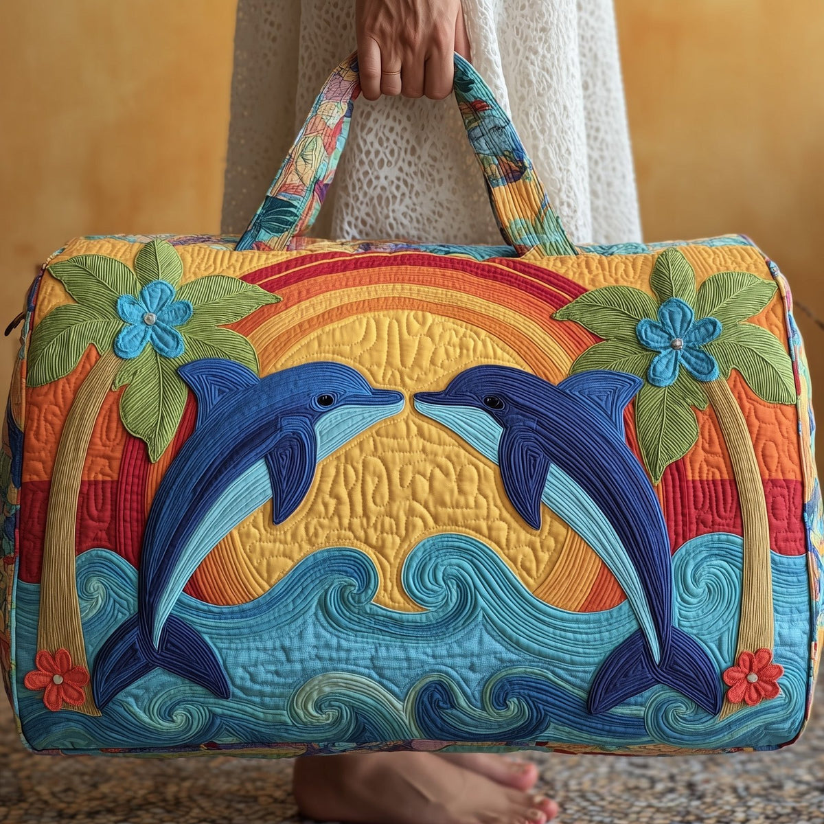 Tropical Beach Quilted Duffle Bag printed duffle bag