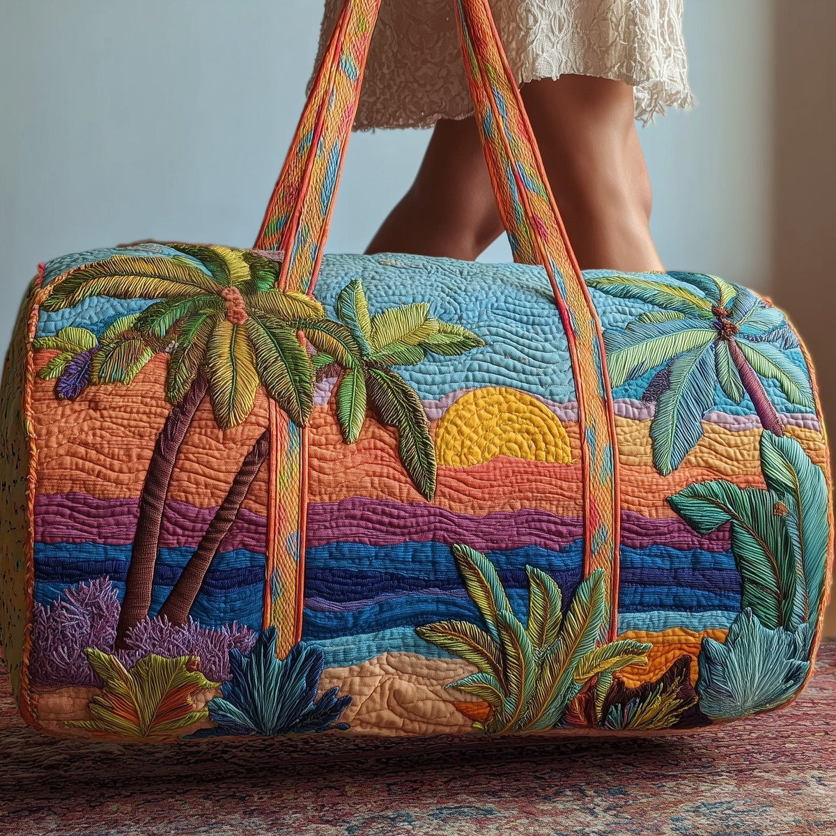 Tropical Beach Quilted Duffle Bag printed duffle bag