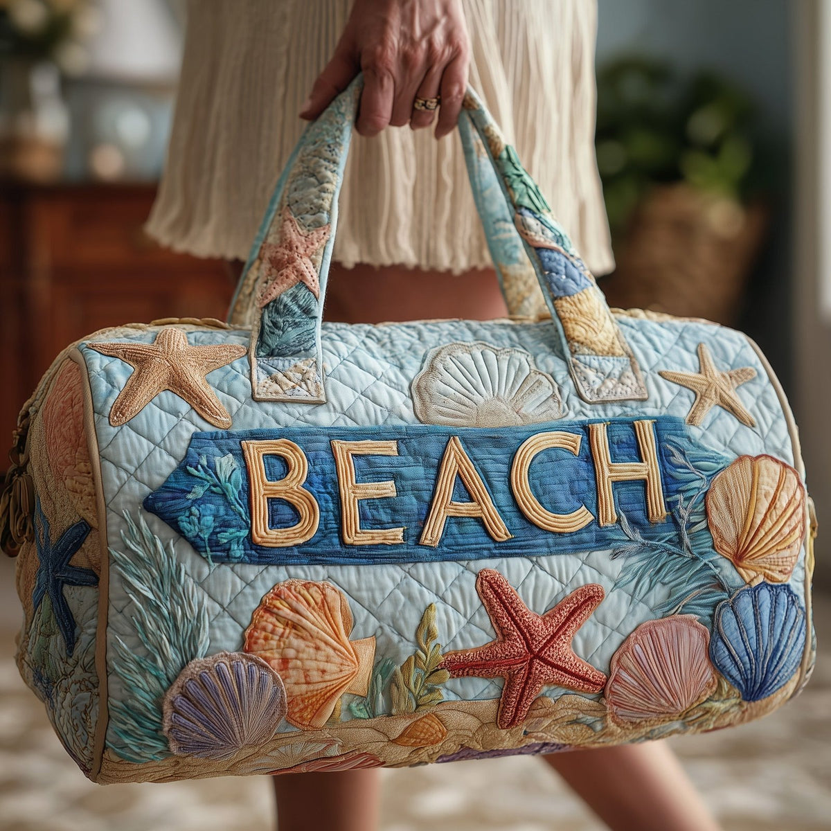 Tropical Beach Quilted Duffle Bag printed duffle bag