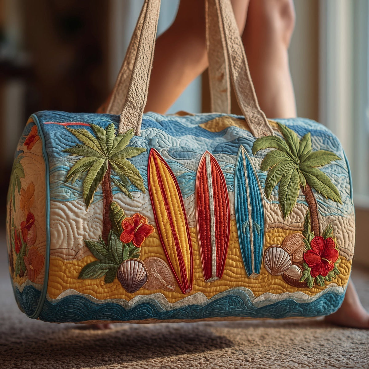 Tropical Beach Quilted Duffle Bag printed duffle bag