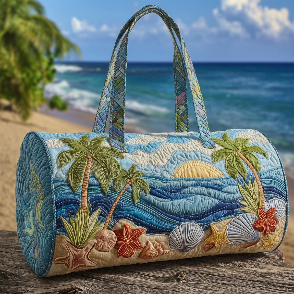 Tropical Beach Quilted Duffle Bag printed duffle bag