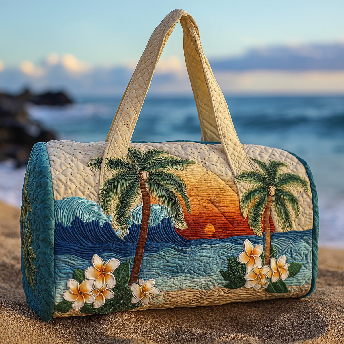 Tropical Beach Quilted Duffle Bag printed duffle bag
