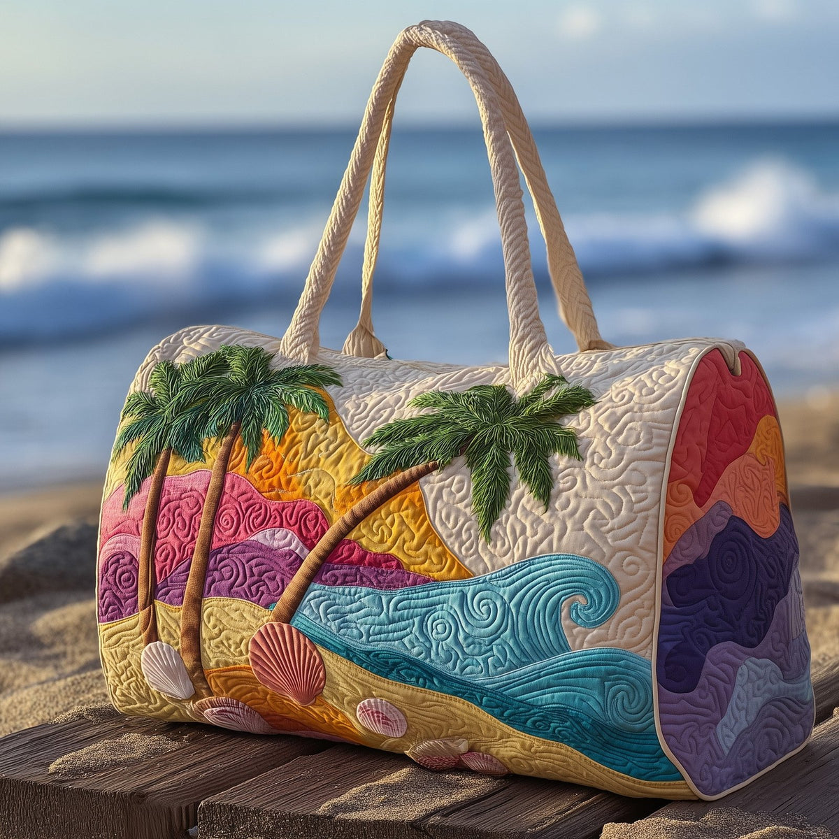 Tropical Beach Quilted Duffle Bag printed duffle bag