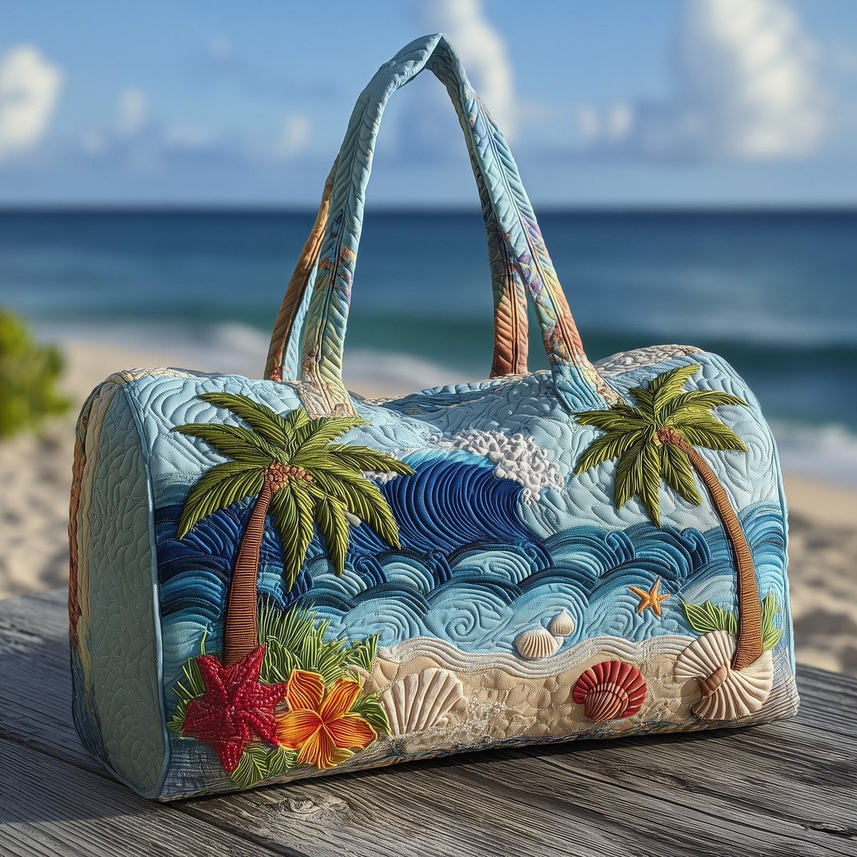 Tropical Beach Quilted Duffle Bag printed duffle bag