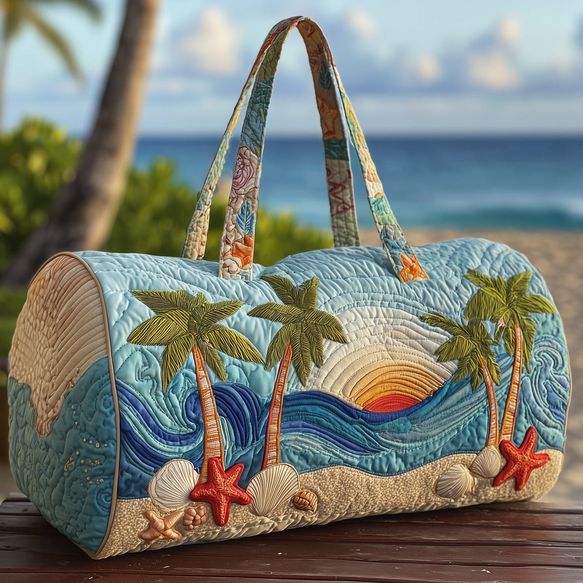 Tropical Beach Quilted Duffle Bag printed duffle bag