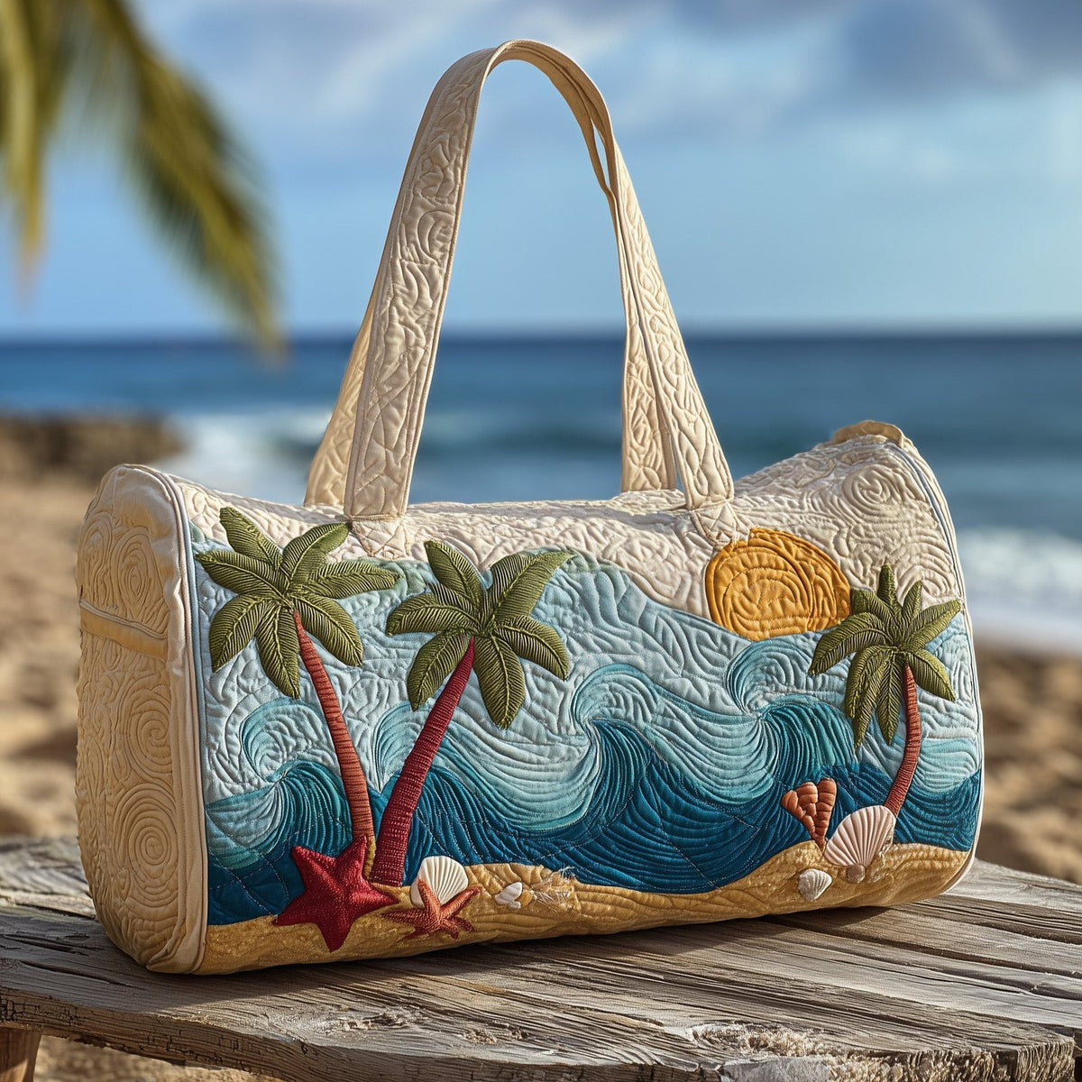 Tropical Beach Quilted Duffle Bag printed duffle bag