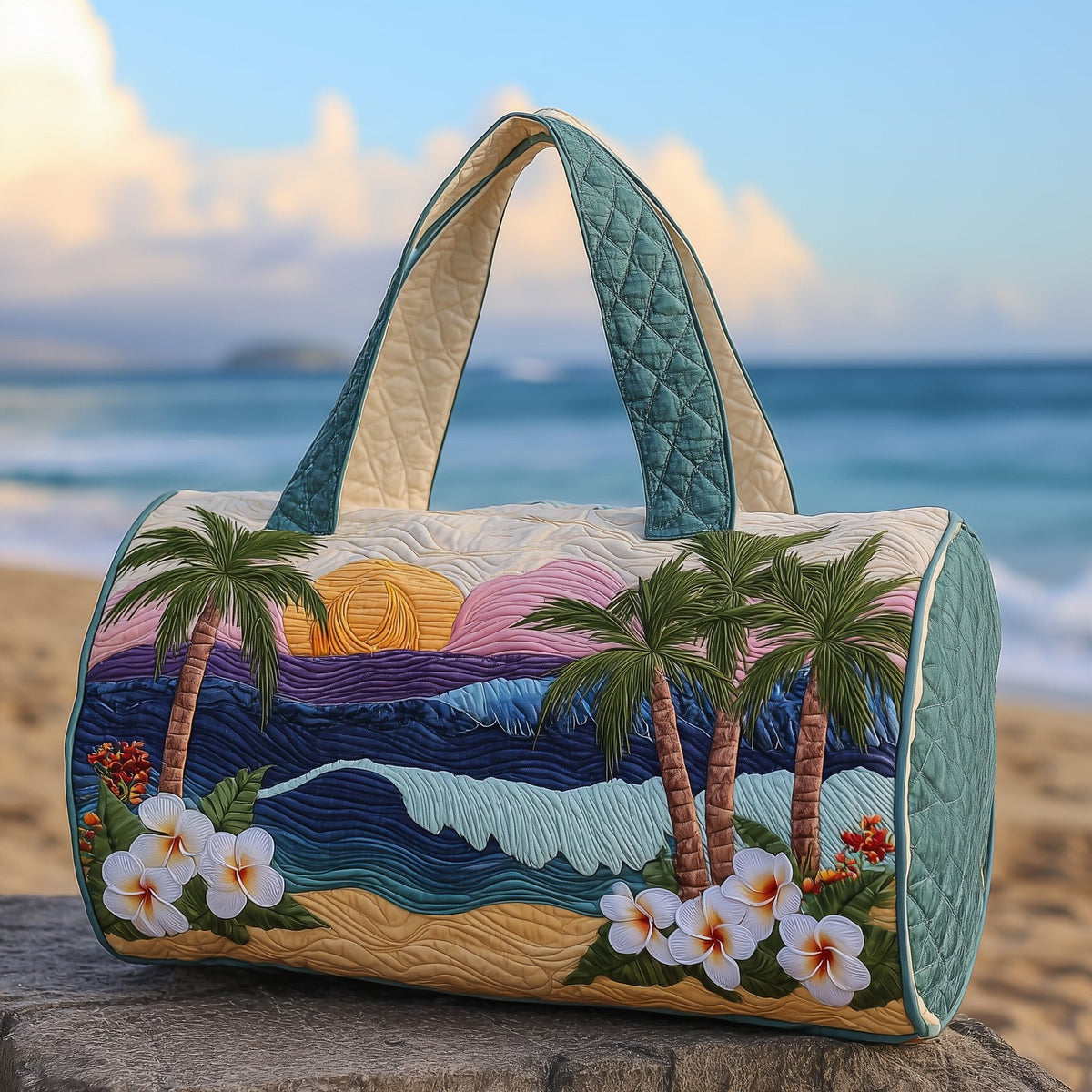 Tropical Beach Quilted Duffle Bag printed duffle bag