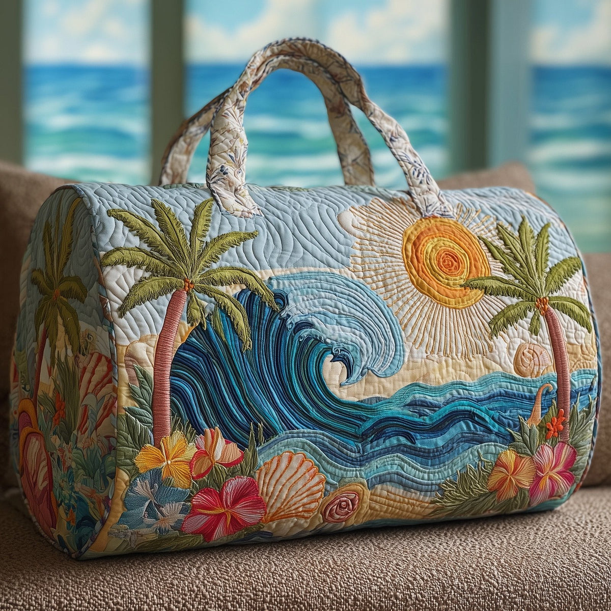 Tropical Beach Quilted Duffle Bag printed duffle bag