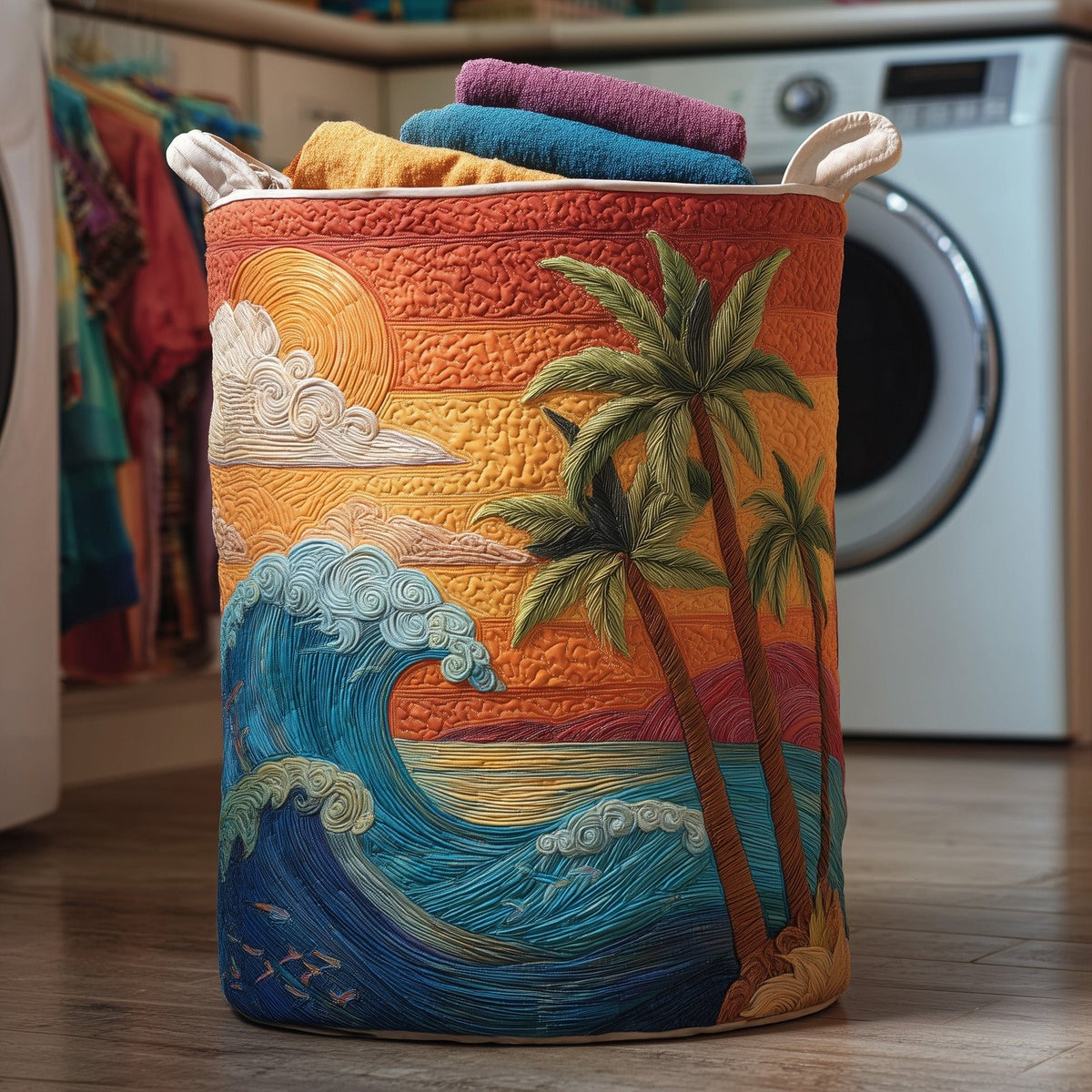Tropical Beach Quilted Laundry Hamper printed laundry hamper