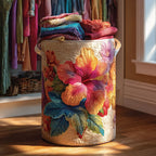 Tropical Bloom Quilted Laundry Hamper printed laundry hamper