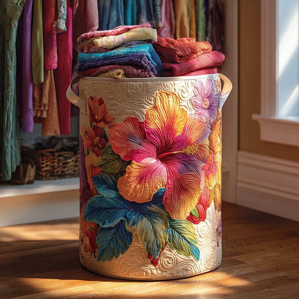 Tropical Bloom Quilted Laundry Hamper printed laundry hamper