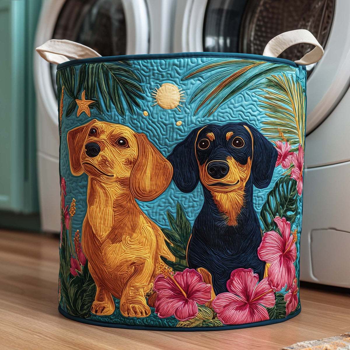 Tropical Dachshunds Quilted Laundry Hamper printed laundry hamper