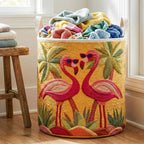 Tropical Flamingo Love Quilted Laundry Hamper printed laundry hamper
