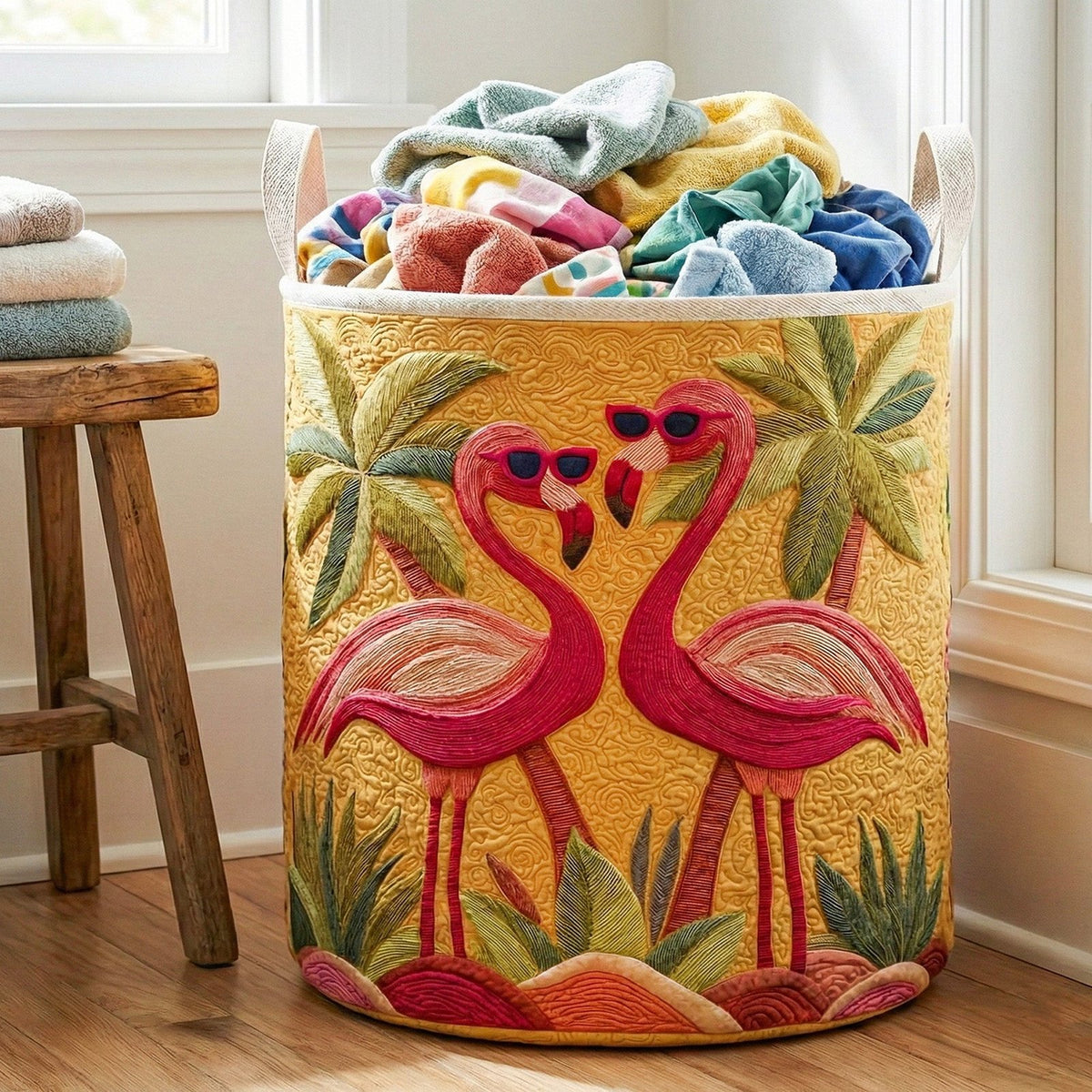 Tropical Flamingo Love Quilted Laundry Hamper printed laundry hamper