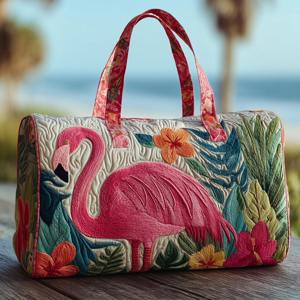 Tropical Flamingo Quilted Duffle Bag printed duffle bag