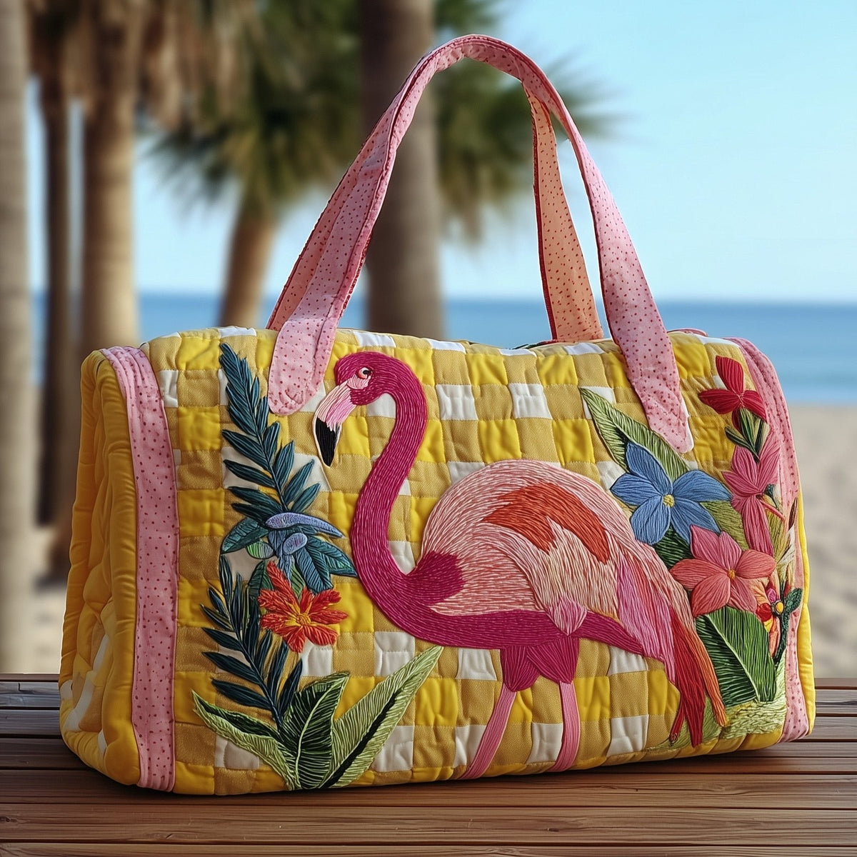 Tropical Flamingo Quilted Duffle Bag printed duffle bag