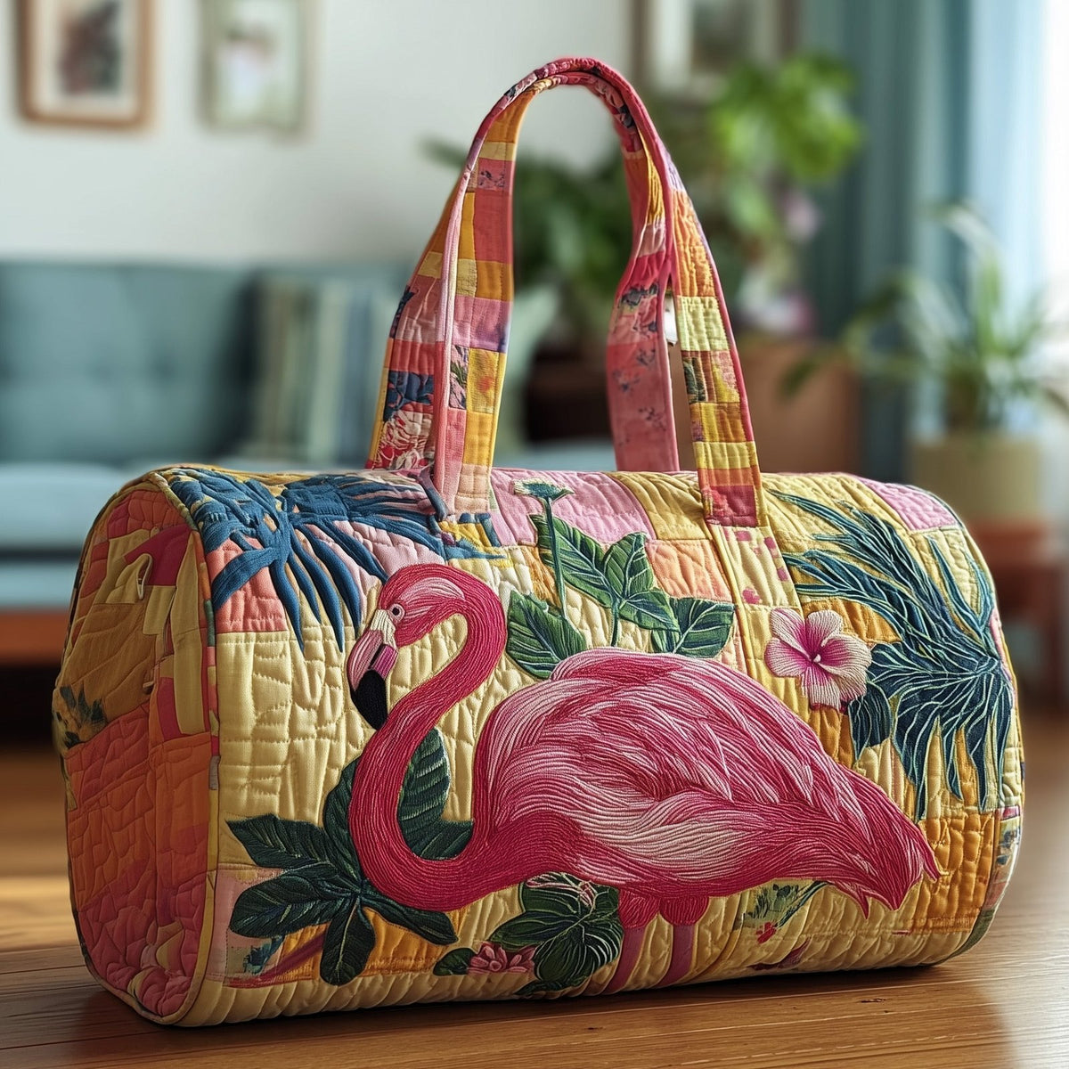 Tropical Flamingo Quilted Duffle Bag printed duffle bag