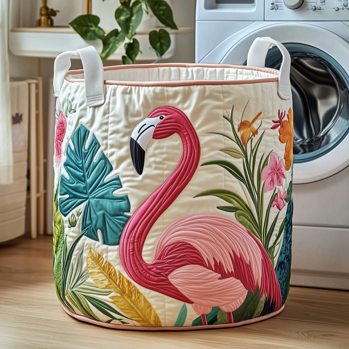 Tropical Flamingo Quilted Laundry Hamper printed laundry hamper