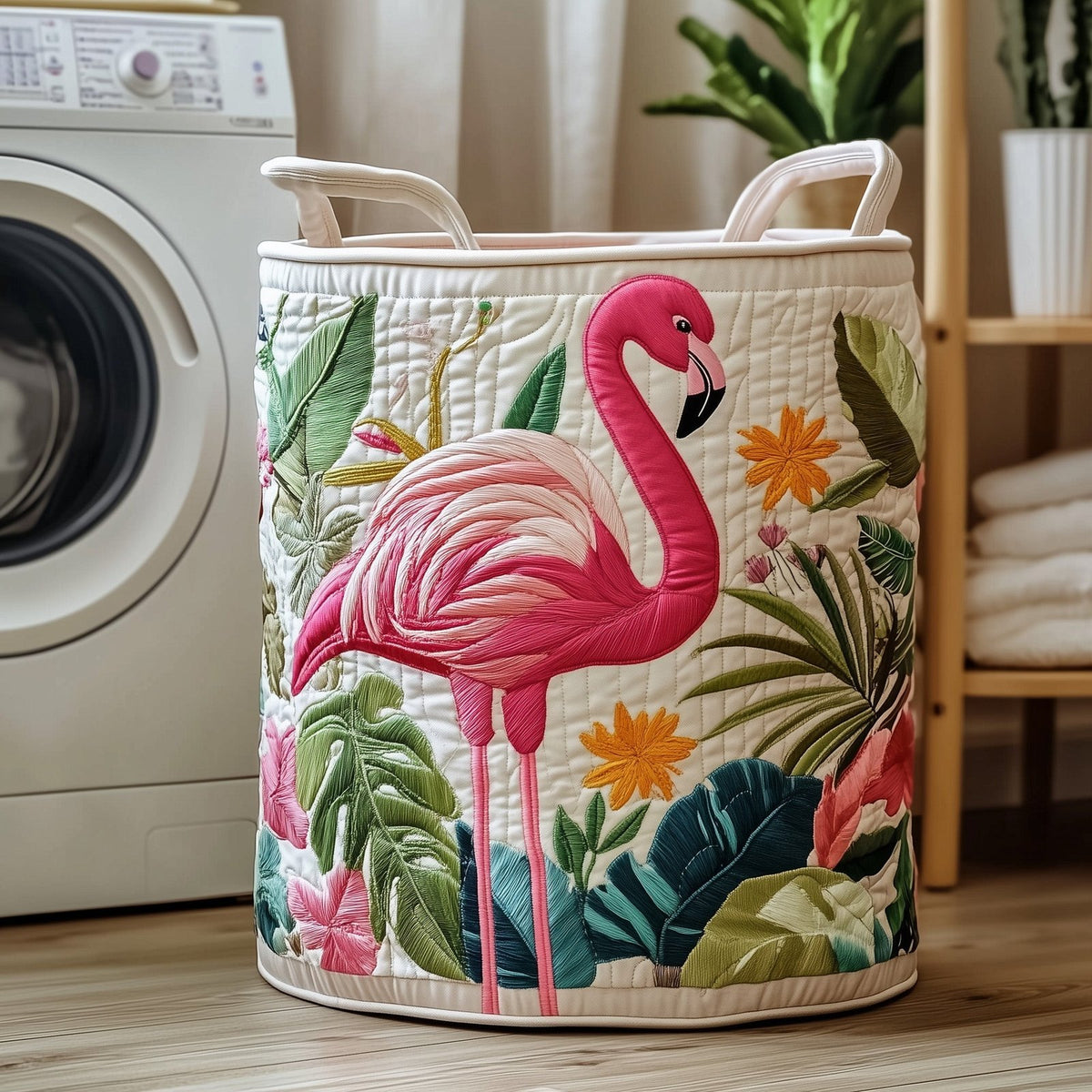 Tropical Flamingo Quilted Laundry Hamper printed laundry hamper
