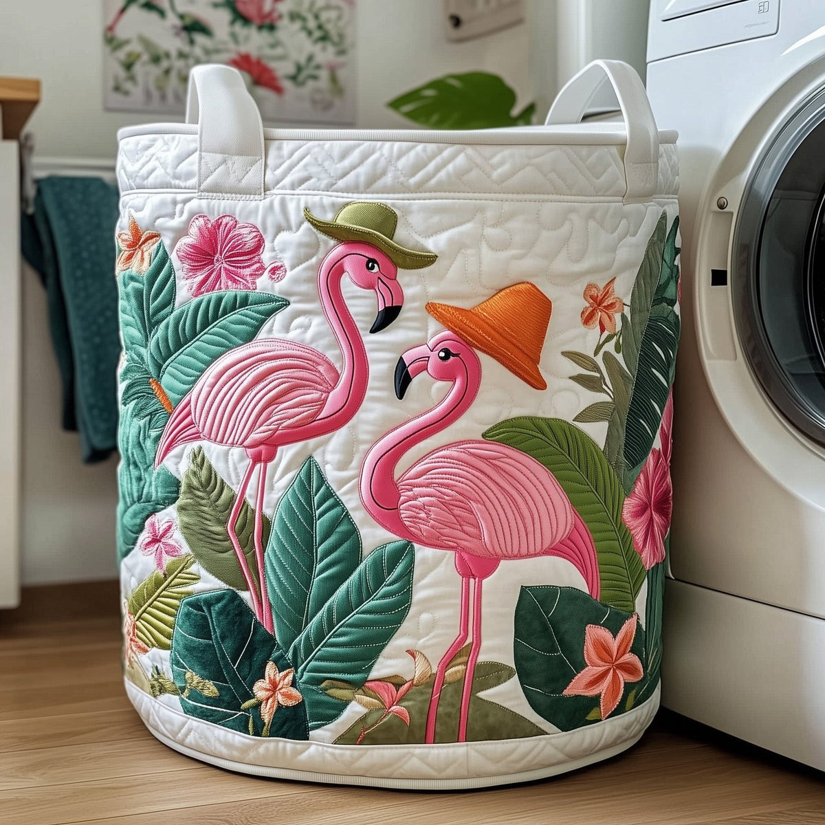 Tropical Flamingo Quilted Laundry Hamper printed laundry hamper