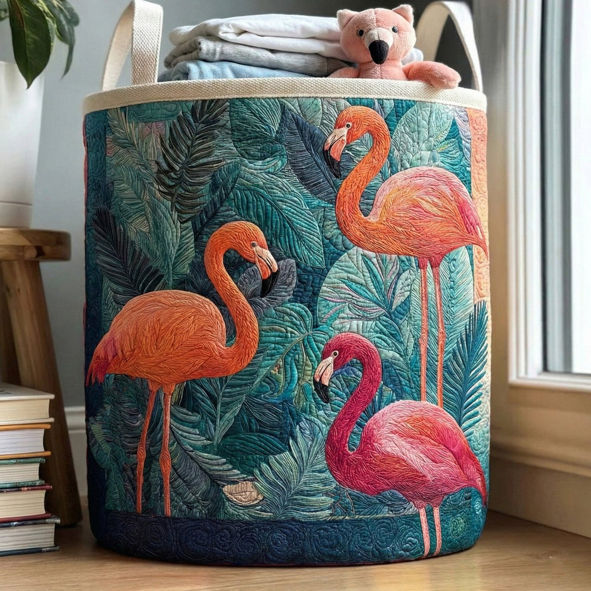 Tropical Flamingo Trio Quilted Laundry Hamper printed laundry hamper