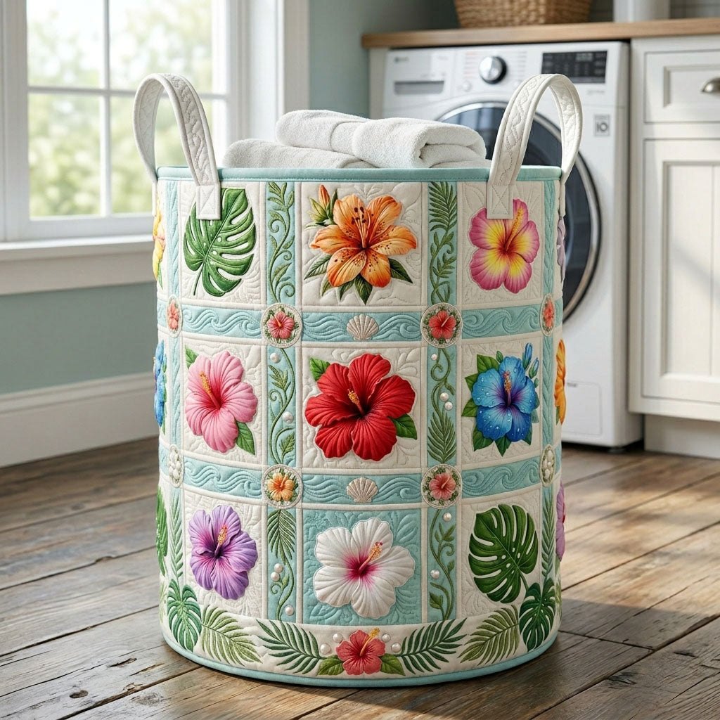 Tropical Flowers Quilted Laundry Hamper printed laundry hamper