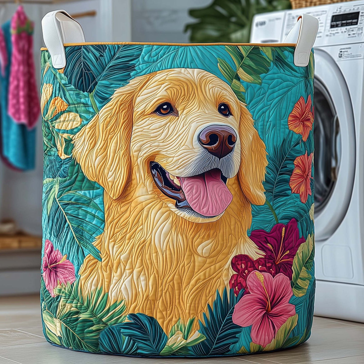 Tropical Golden Quilted Laundry Hamper printed laundry hamper