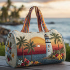 Tropical Lighthouse Quilted Duffle Bag printed duffle bag