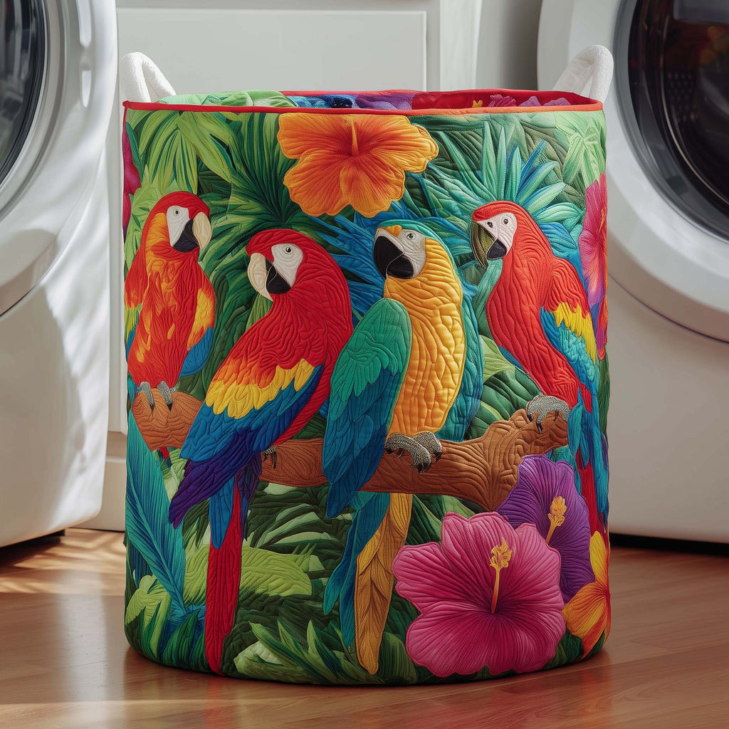 Tropical Parrots Quilted Laundry Hamper printed laundry hamper
