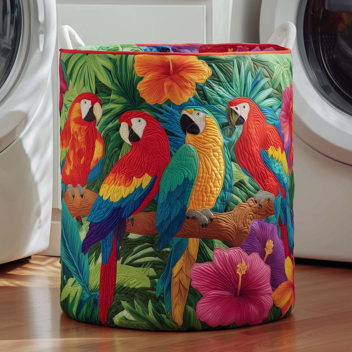 Tropical Parrots Quilted Laundry Hamper printed laundry hamper