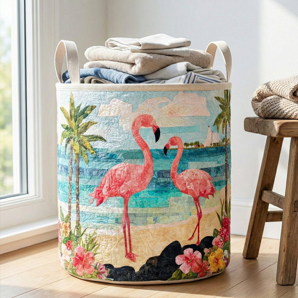 Tropical Patchwork Quilted Laundry Hamper printed laundry hamper