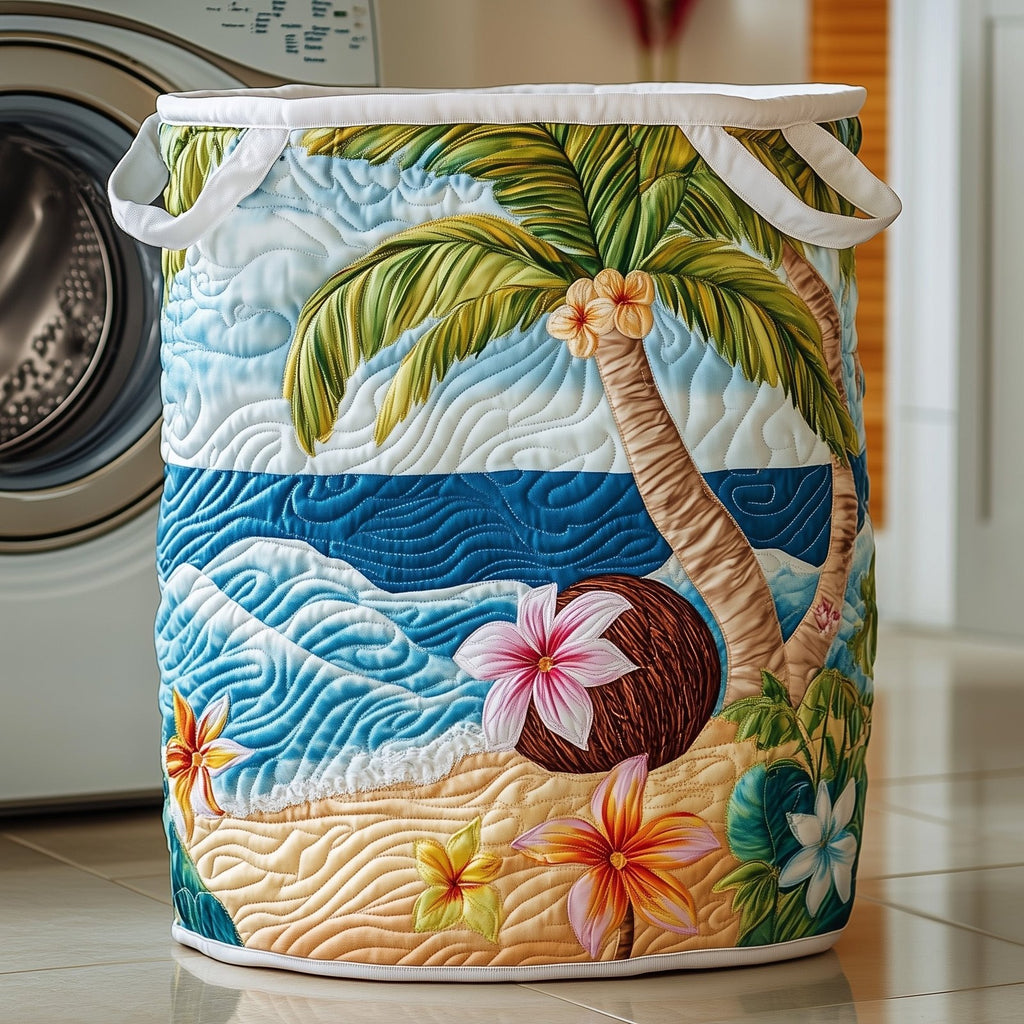 Tropical Plumeria Quilted Laundry Hamper printed laundry hamper