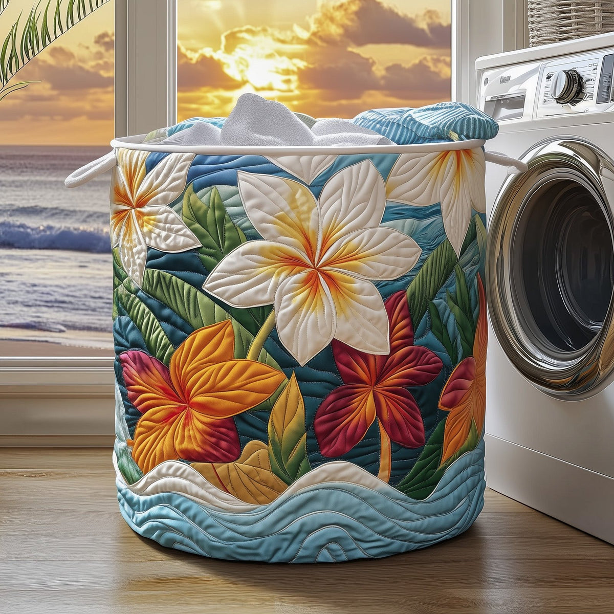 Tropical Plumeria Quilted Laundry Hamper printed laundry hamper