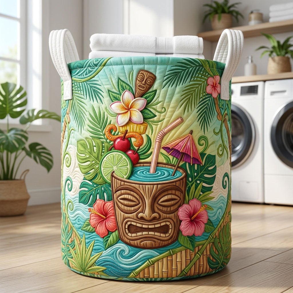 Tropical Polynesian Tiki Drink Quilted Laundry Hamper printed laundry hamper