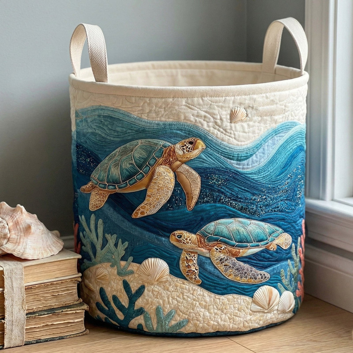 Tropical Sea Escape Quilted Laundry Hamper printed laundry hamper