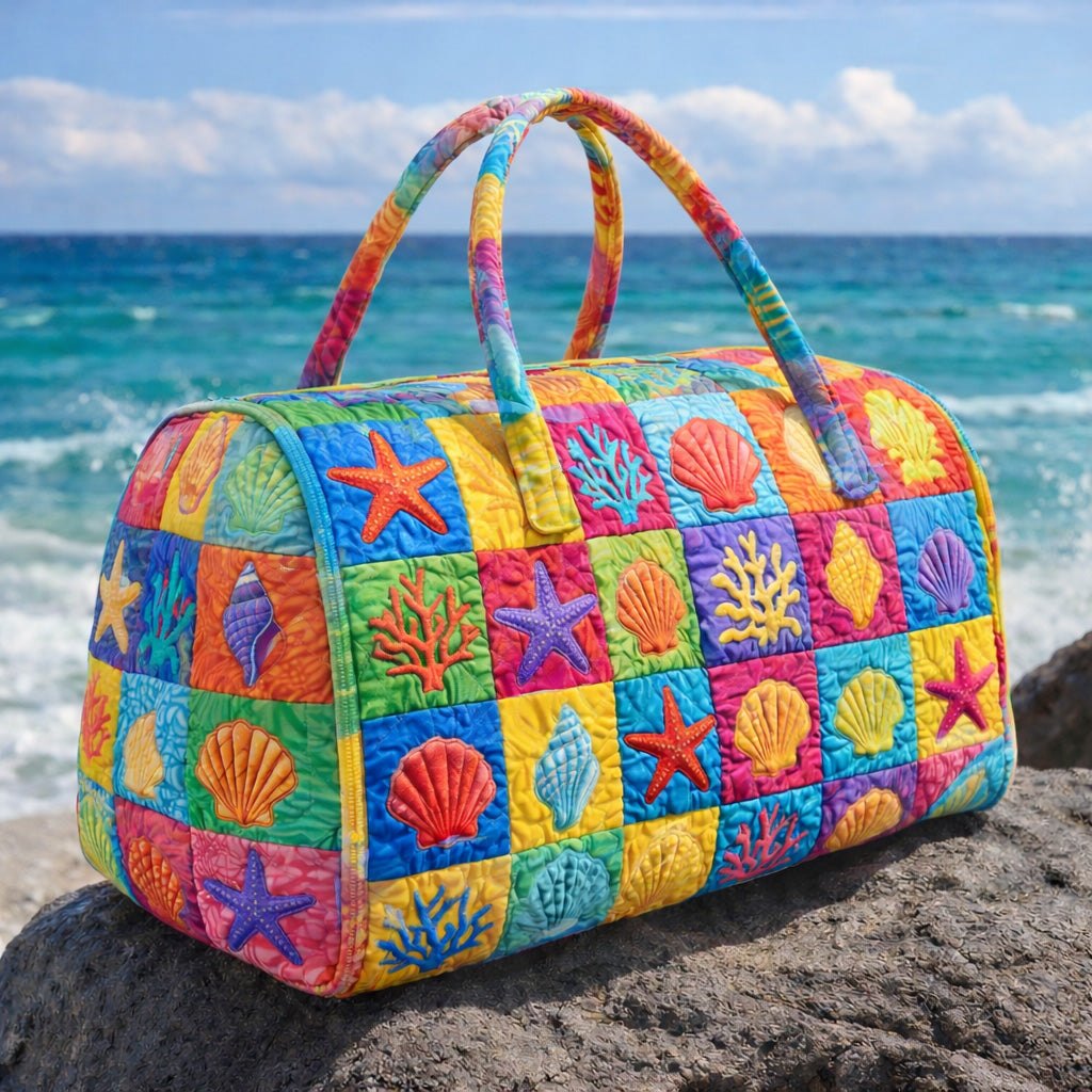 Tropical Seashell Mosaic Quilted Duffle Bag printed duffle bag