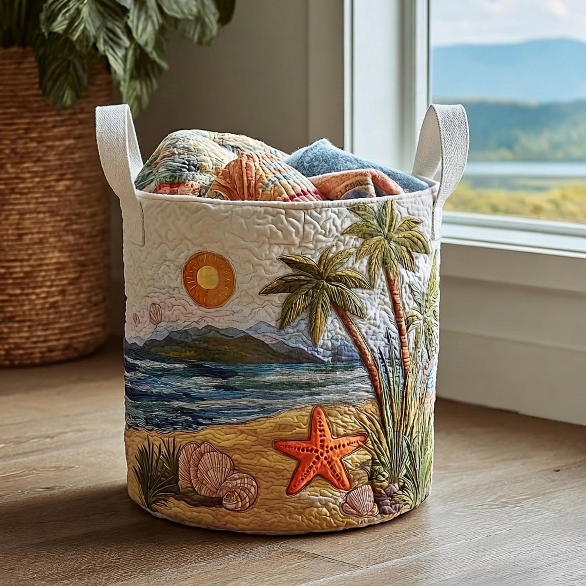 Tropical Shore Quilted Laundry Hamper printed laundry hamper