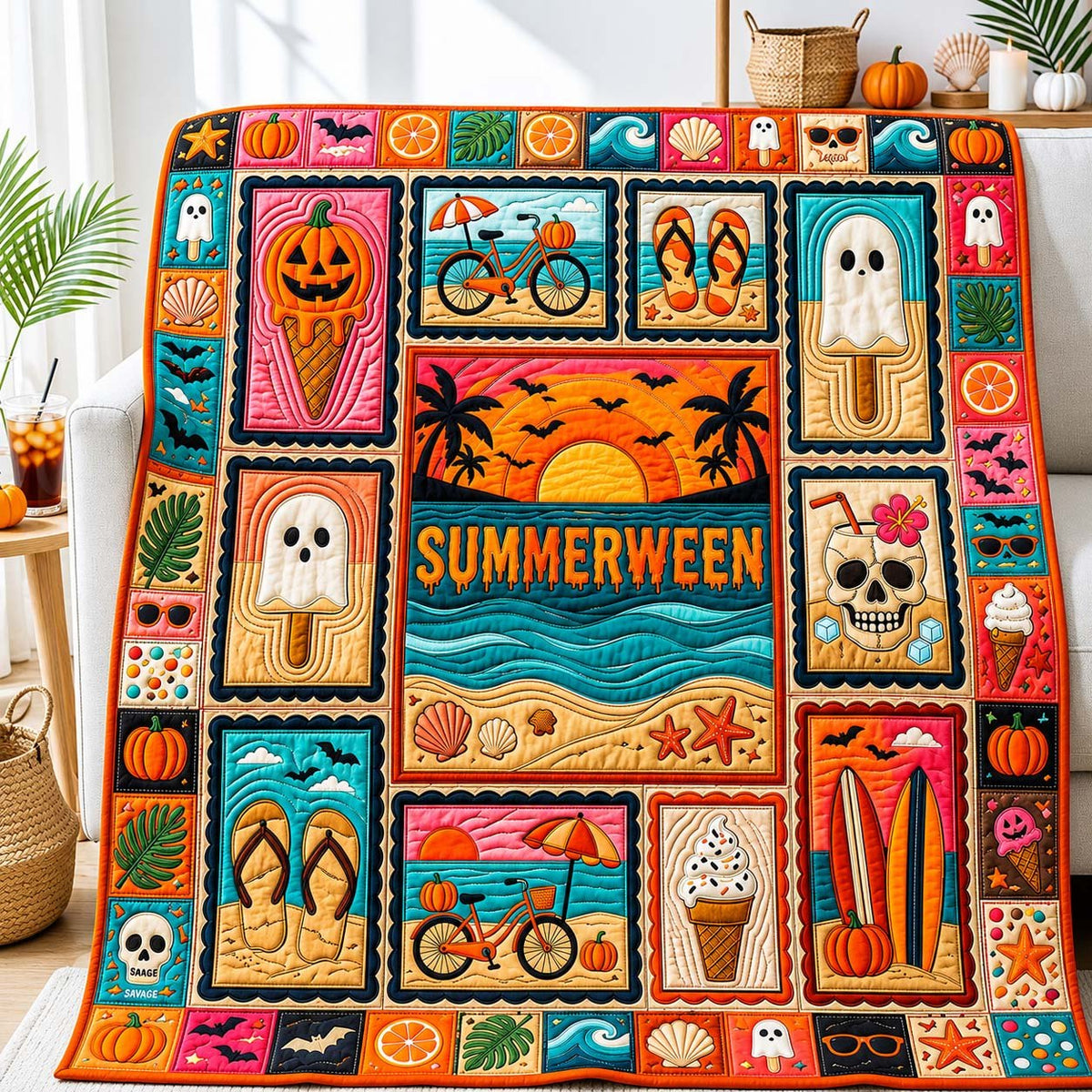 Tropical Summerween Quilted Blanket printed blanket