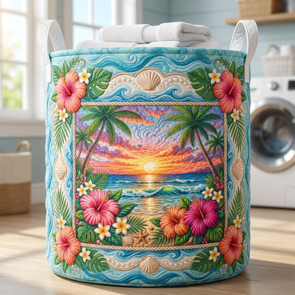 Tropical Sunrise Quilted Laundry Hamper printed laundry hamper