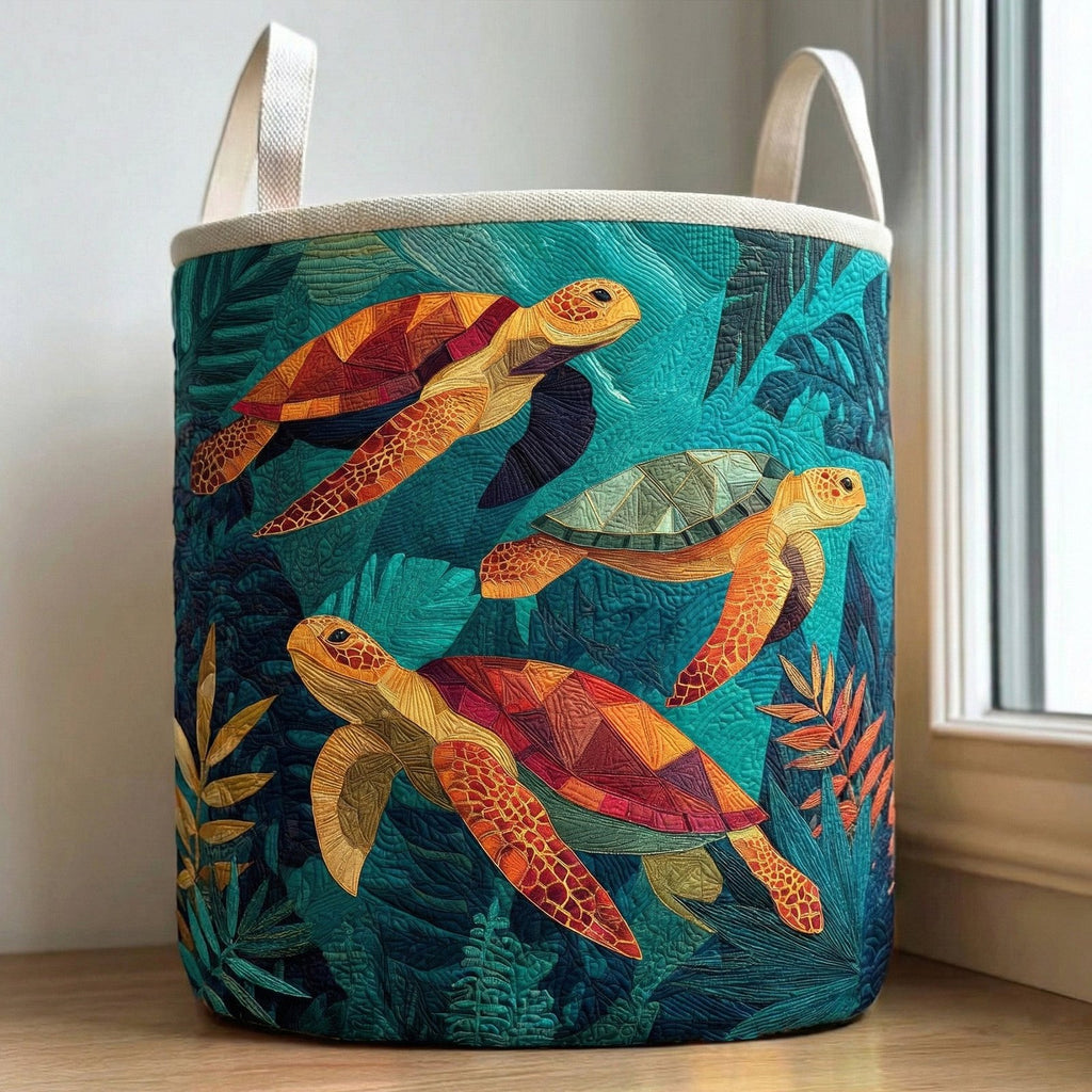 Tropical Turtle Trio Quilted Laundry Hamper printed laundry hamper