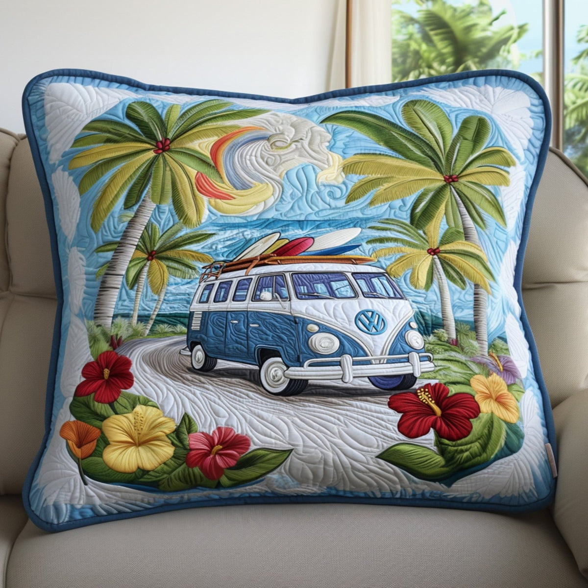 Tropical Wave Ride Quilted Bedding Cushion Cover printed cushion cover