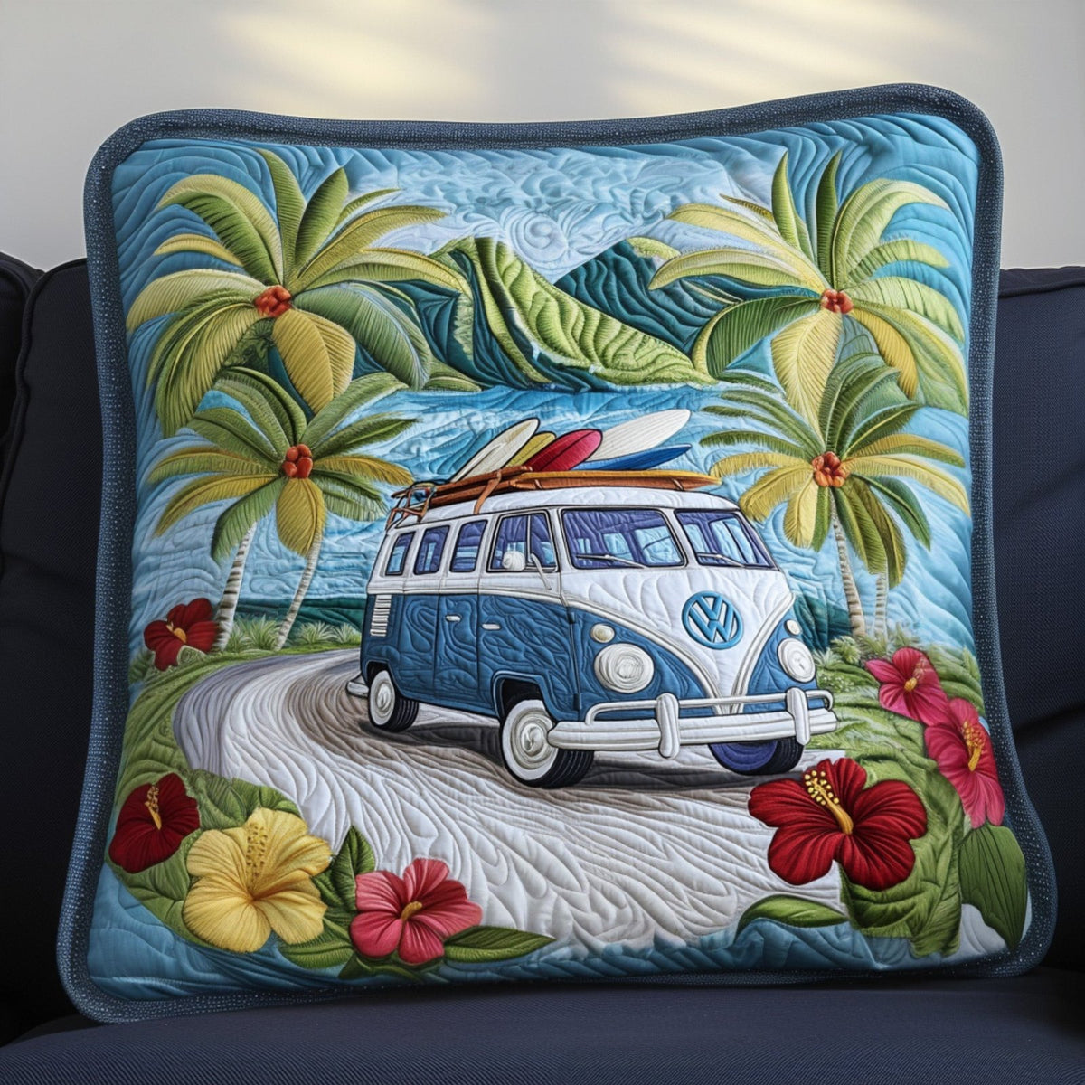 Tropical Wave Ride Quilted Cushion Cover printed cushion cover