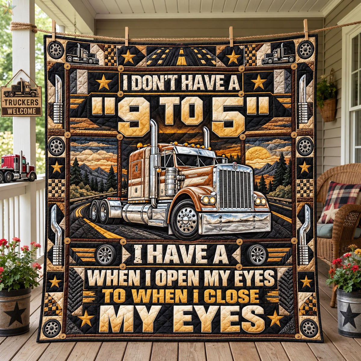 Trucker From Nine To Five Quilted Blanket printed blanket