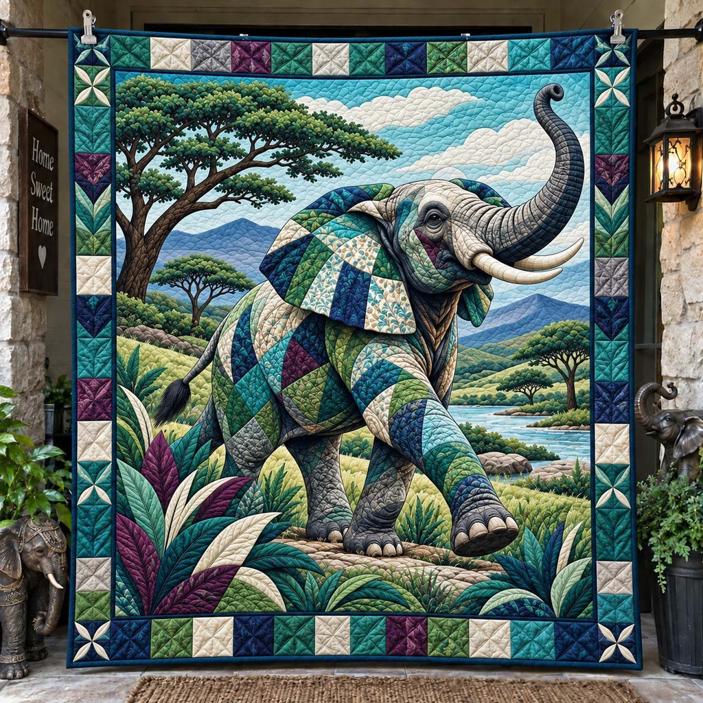 Trumpeting Elephant by the Lake printed blanket
