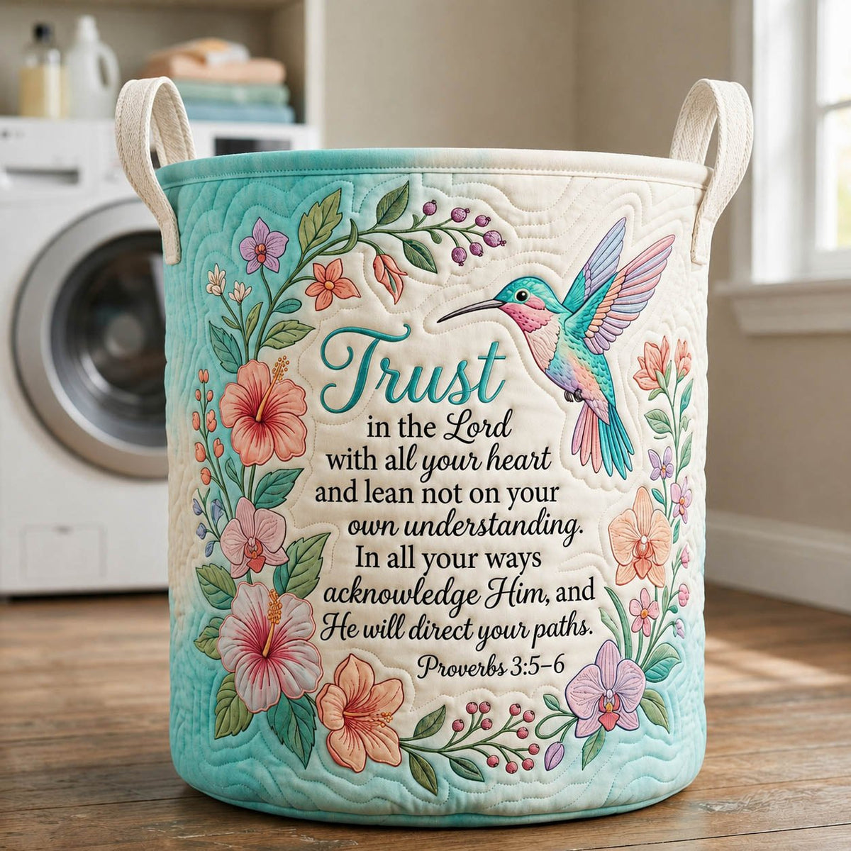 Trust In The Lord Hummingbird Quilted Laundry Hamper printed laundry hamper