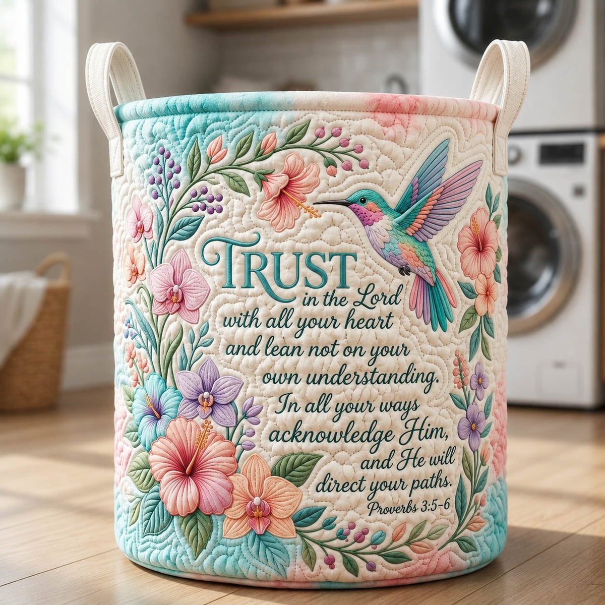 Trust In The Lord Hummingbird Quilted Laundry Hamper printed laundry hamper