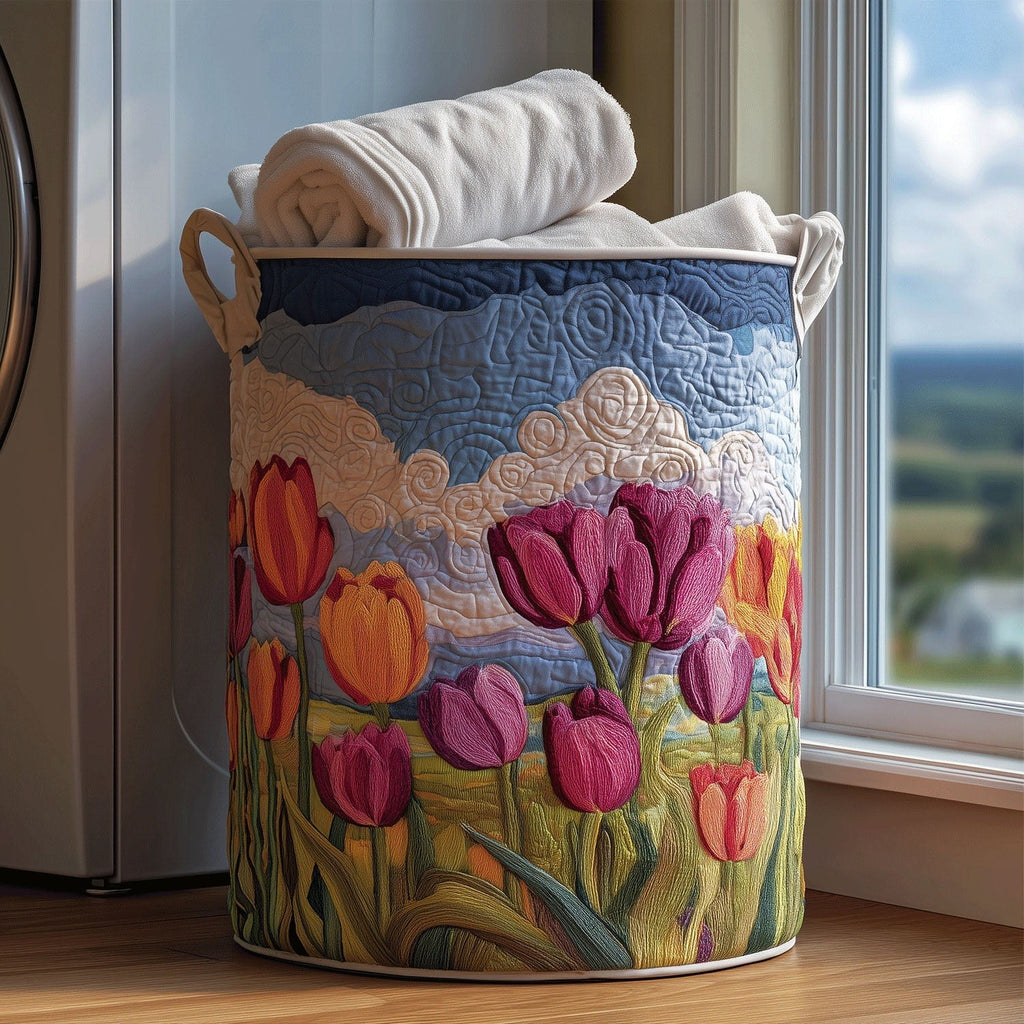 Tulip Dream Quilted Laundry Hamper printed laundry hamper